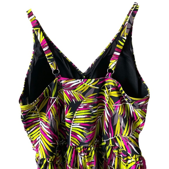 D & Co. Beach Ruched Flounce Swim Dress Leaf Print One Piece Womens Plus 24W - Picture 5 of 10